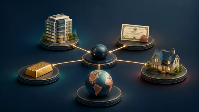 Distintos tipos de activos conectados dentro de una cartera diversificada