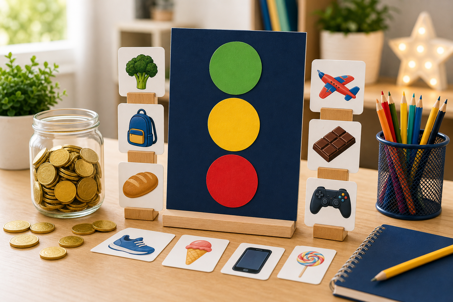 Juego del semáforo de compras para distinguir necesidades, esperas y caprichos